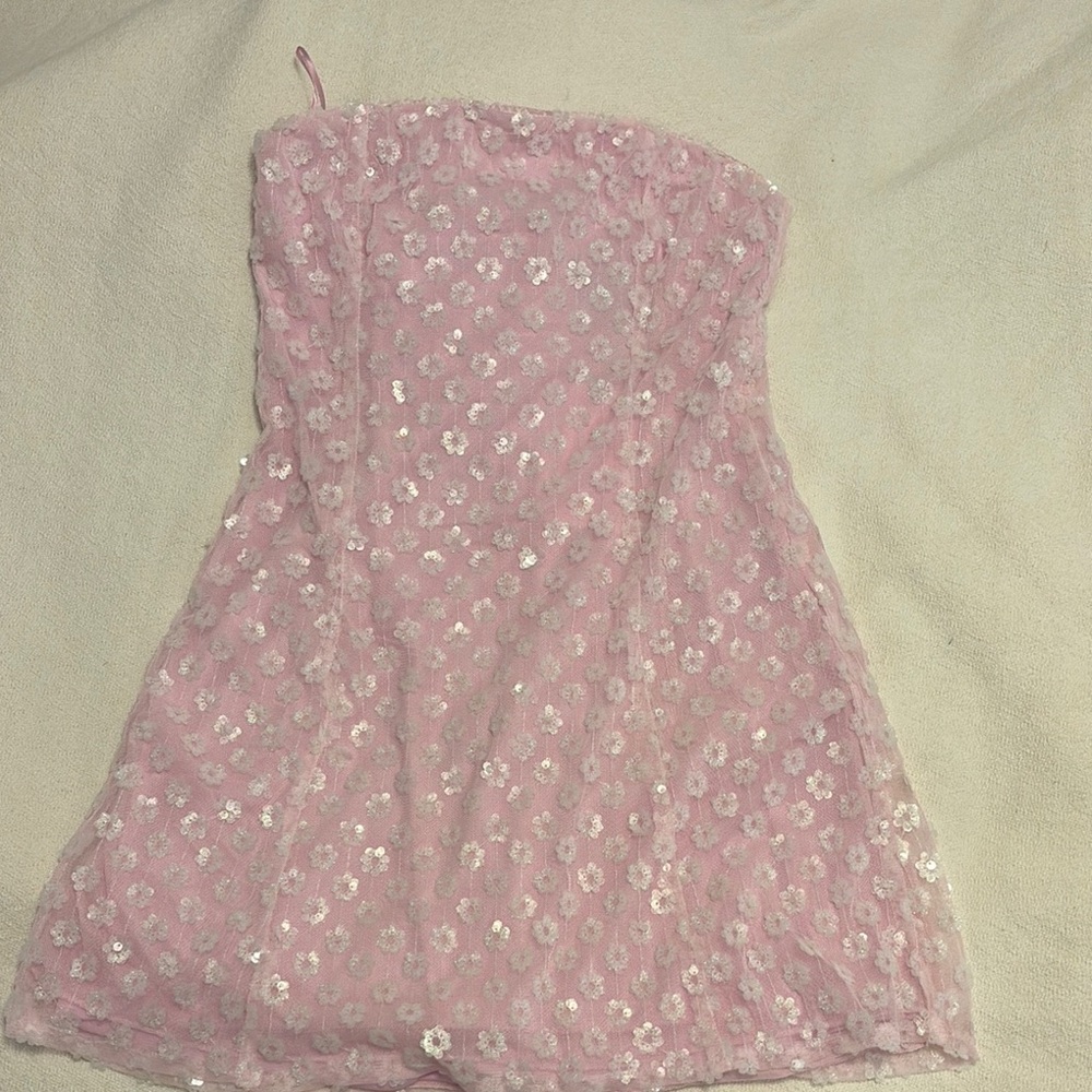 Pink Strapless Floral Dress